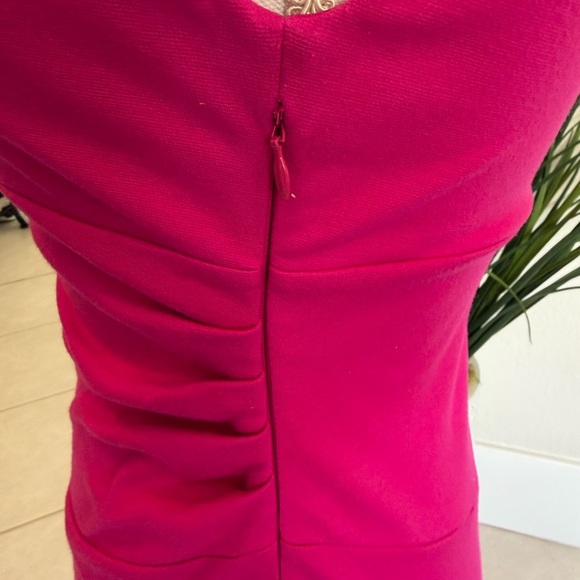 Express Hot Pink Size 0 Dress Ruched Square Neck Mini Dress Sheath Bodycon Zip - Picture 7 of 8